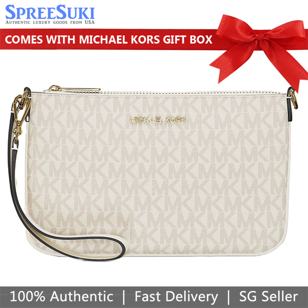 Michael Kors Jet Set Small Signature Logo Convertible Wristlet Large Wristlet Light Cream Multi Off White # 35T4GTVW5V
