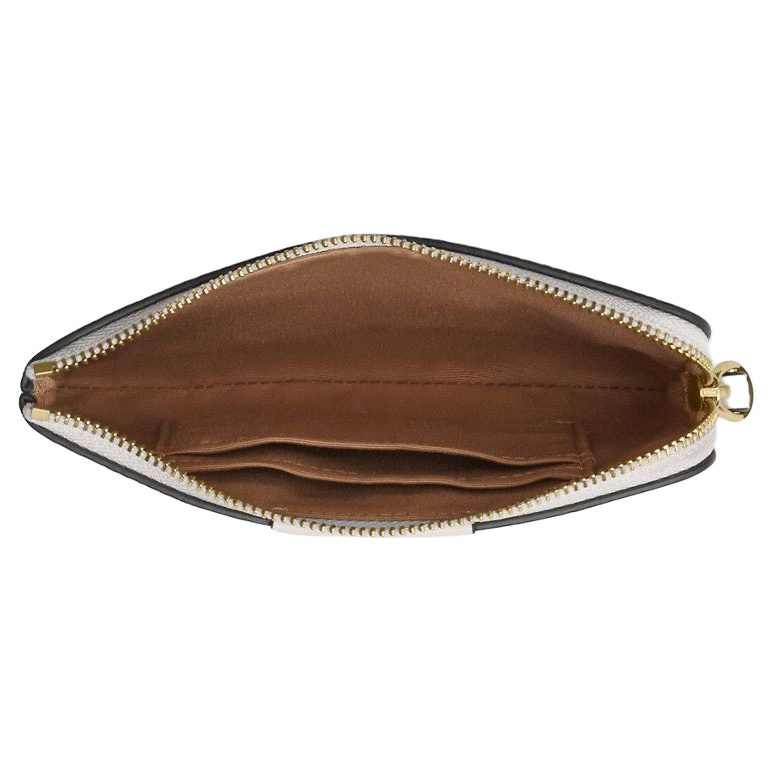 Coach Small Wristlet Corner Zip Signature Leather Stripe White Chalk # CW854