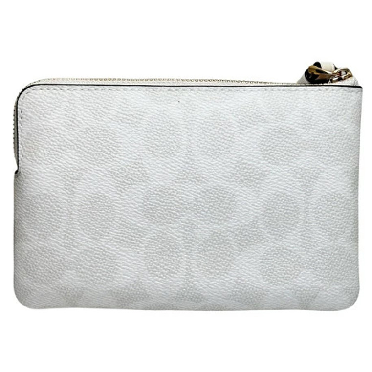 Coach Small Wristlet Corner Zip Signature Leather Stripe White Chalk # CW854
