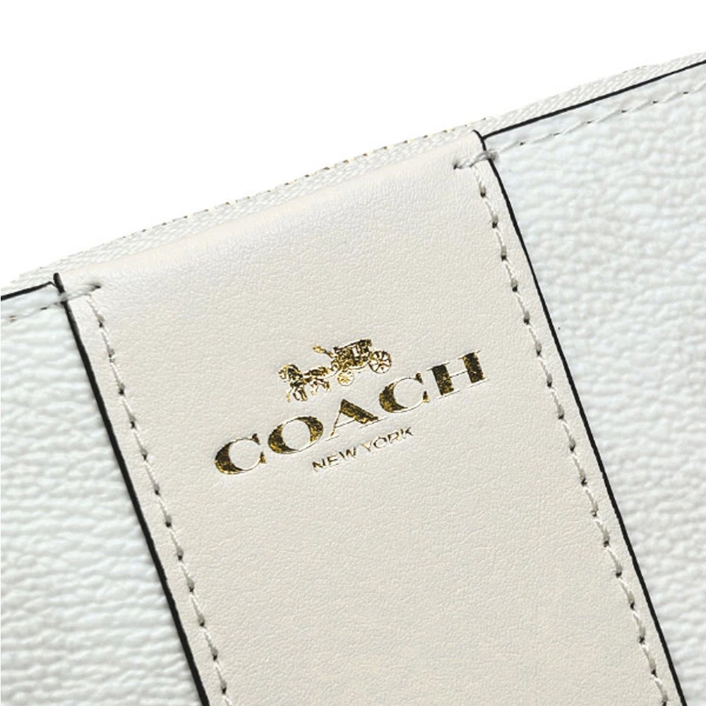 Coach Small Wristlet Corner Zip Signature Leather Stripe White Chalk # CW854