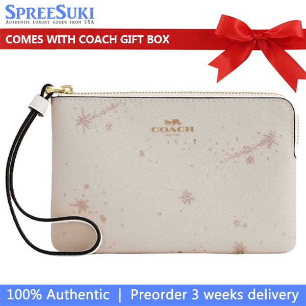 Coach Corner Zip Wristlet With Star Print Chalk Multi Antique White # CCK76