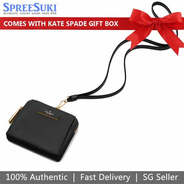 Kate Spade Carter Nylon Card Case Lanyard Black # KL878