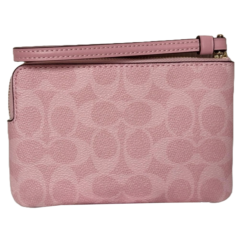 Coach Corner Zip Wristlet In Signature Canvas Dusty Pink # CAQ75