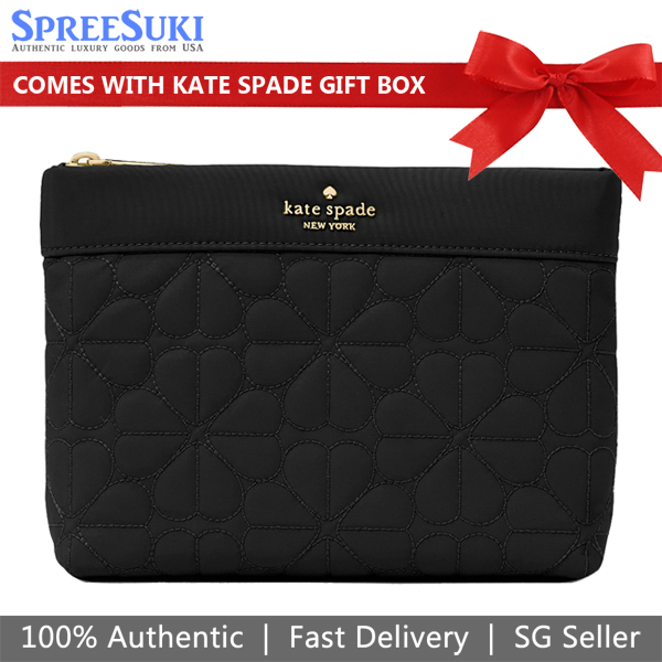 Kate Spade Spade Flower Quilted Cosmetic Pouch Black # KK254