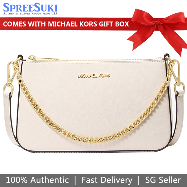 Michael Kors Jet Set Medium Saffiano Leather Crossbody Bag Sling Light Cream Off White # 35S0GTVU6L