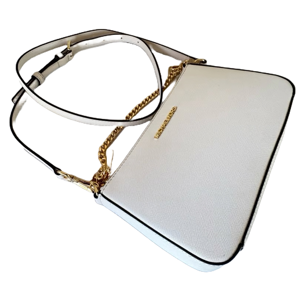 Michael Kors Jet Set Medium Saffiano Leather Crossbody Bag Sling Light Cream Off White # 35S0GTVU6L