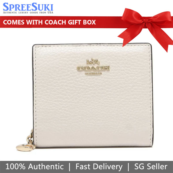Coach Small Wallet Pebbled Leather Snap Wallet Chalk Off White # C2862
