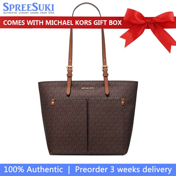 Michael Kors Jet Set Medium Logo Pocket Tote Bag Brown # 35F3GTVT3B