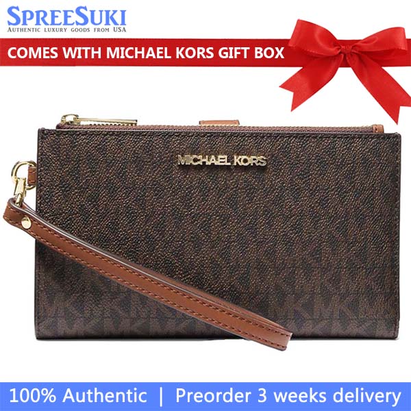 Michael Kors Jet Set Travel Double Zip Wristlet Wallet Brown Acorn # 35F8GTVW0B