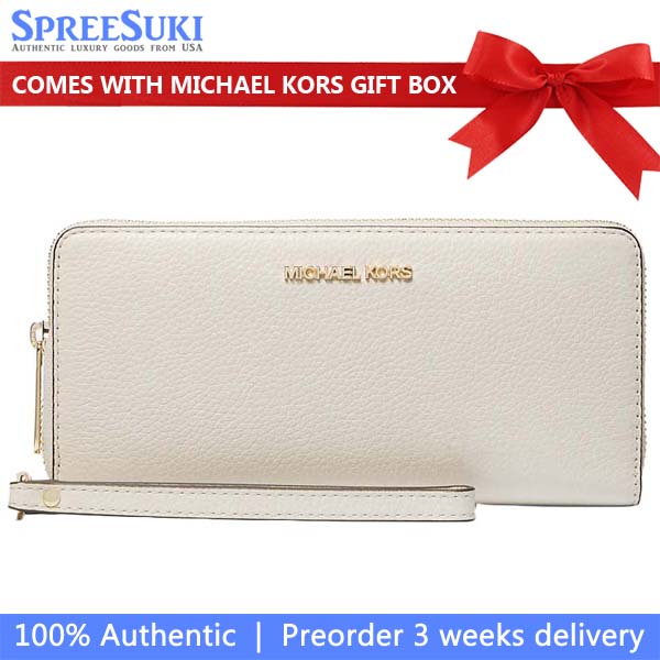 Michael Kors Long Wallet Jet Set Continental Wristlet Wallet Light Cream Antique White # 35T7GTVE7L