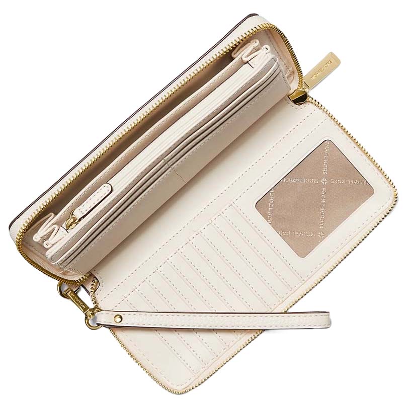 Michael Kors Long Wallet Jet Set Continental Wristlet Wallet Light Cream Antique White # 35T7GTVE7L