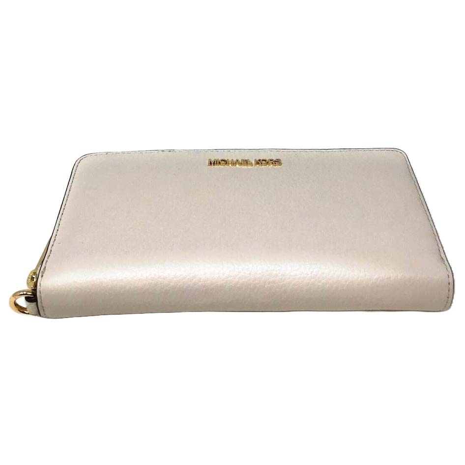 Michael Kors Long Wallet Jet Set Continental Wristlet Wallet Light Cream Antique White # 35T7GTVE7L