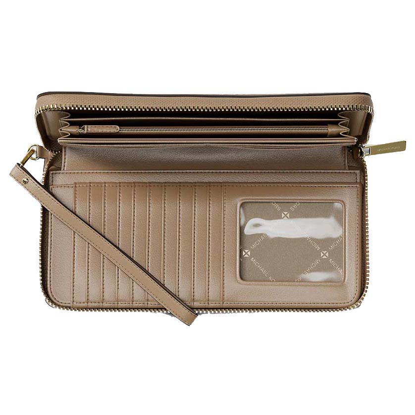 Michael Kors Long Wallet Jet Set Continental Wristlet Wallet Camel Light Brown # 35T7GTVE7L