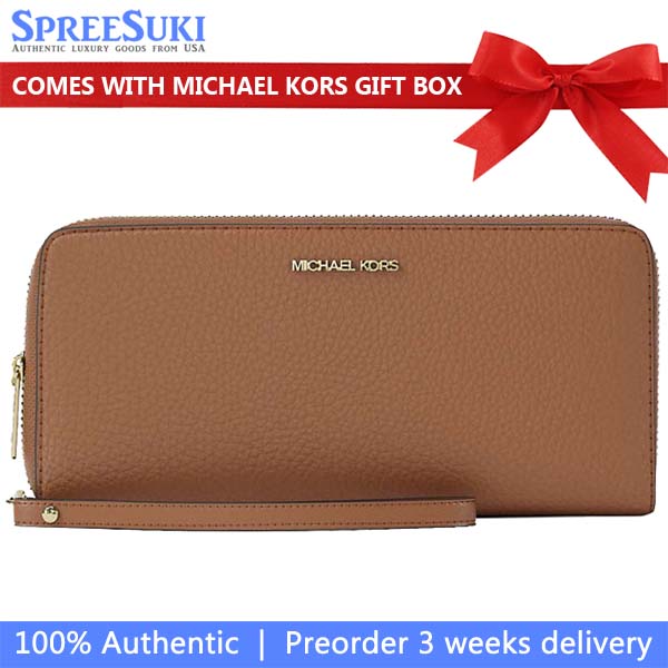 Michael Kors Long Wallet Jet Set Continental Wristlet Wallet Luggage Brown # 35T7GTVE7L