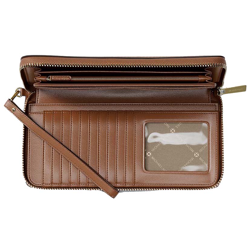 Michael Kors Long Wallet Jet Set Continental Wristlet Wallet Luggage Brown # 35T7GTVE7L