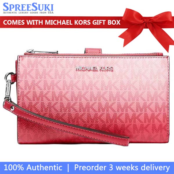 Michael Kors Jet Set Large Ombré Signature Logo Wristlet Hibiscus Multi Pink # 35F5STVW3B