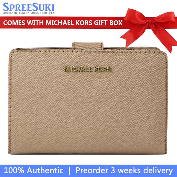 Michael Kors Medium Wallet Jet Set Travel Zip Coin Wallet Camel Light Brown # 35F7GTVF2L