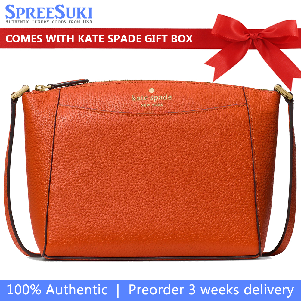 Kate Spade Crossbody Sling Bag Monica Leather Crossbody Fiery Orange DARK ORANGE # WKR00258