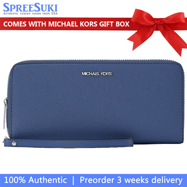Michael Kors Large Pebbled Leather Continental Wallet Galaxy Blue # 35F7STVE7L