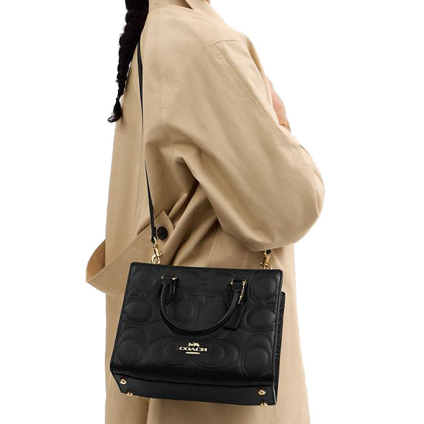 Coach Maggie Small Tote Bag In Signature Leather Black # CY670