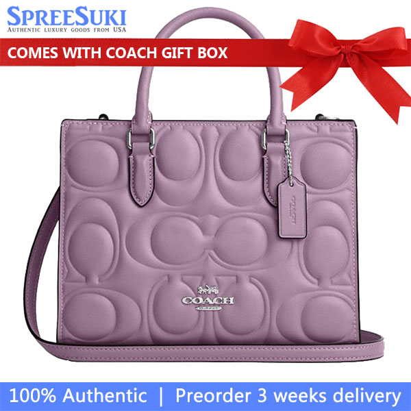 Coach Maggie Small Tote Bag In Signature Leather Silver Jasmine Light Purple # CY670