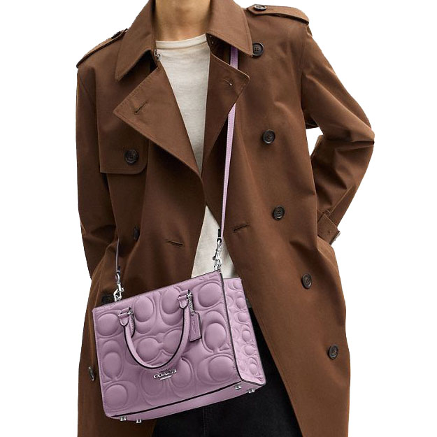Coach Maggie Small Tote Bag In Signature Leather Silver Jasmine Light Purple # CY670