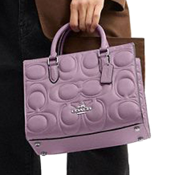 Coach Maggie Small Tote Bag In Signature Leather Silver Jasmine Light Purple # CY670