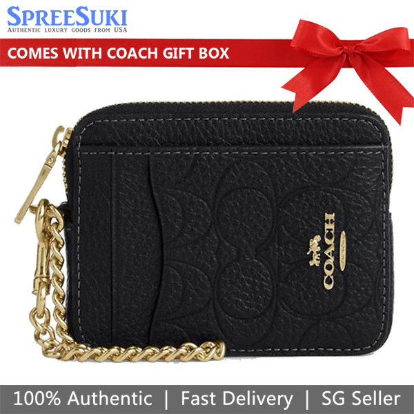 Coach Zip Card Case In Signature Leather Black # CCS83