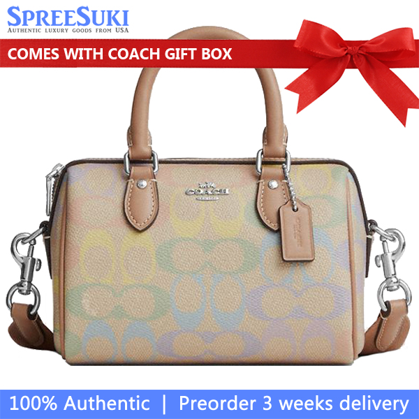 Coach Mini Rowan Crossbody Bag In Rainbow Signature Canvas Silver Sand Multi # CDC39