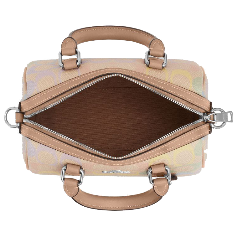 Coach Mini Rowan Crossbody Bag In Rainbow Signature Canvas Silver Sand Multi # CDC39