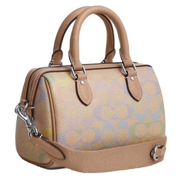 Coach Mini Rowan Crossbody Bag In Rainbow Signature Canvas Silver Sand Multi # CDC39