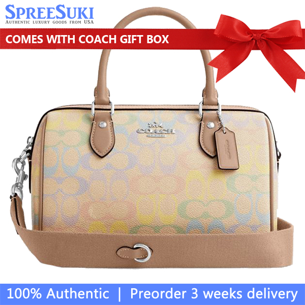 Coach Rowan Satchel Bag In Rainbow Signature Canvas Silver Sand Multi # CDA90