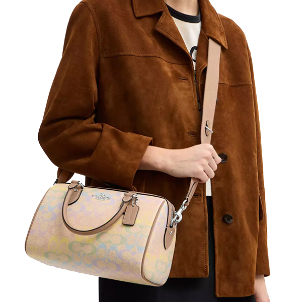 Coach Rowan Satchel Bag In Rainbow Signature Canvas Silver Sand Multi # CDA90