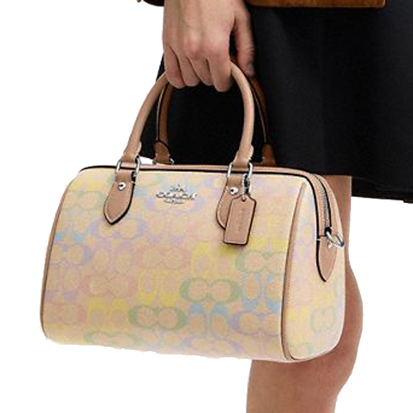 Coach Rowan Satchel Bag In Rainbow Signature Canvas Silver Sand Multi # CDA90