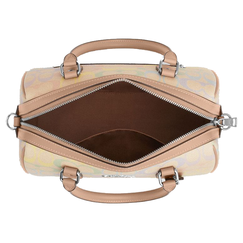 Coach Rowan Satchel Bag In Rainbow Signature Canvas Silver Sand Multi # CDA90