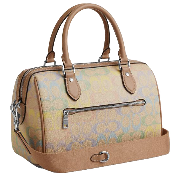 Coach Rowan Satchel Bag In Rainbow Signature Canvas Silver Sand Multi # CDA90