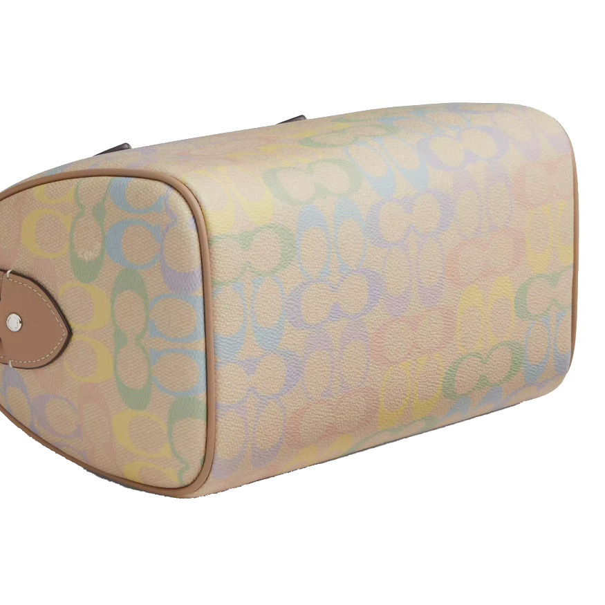 Coach Rowan Satchel Bag In Rainbow Signature Canvas Silver Sand Multi # CDA90