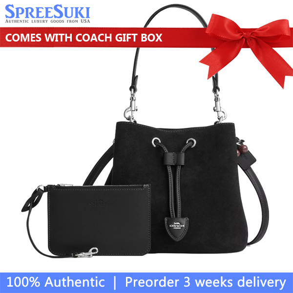 Coach Rowan Bucket Bag With Cherry Charm Silver Black # CCZ89