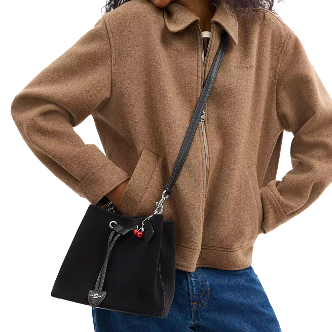 Coach Rowan Bucket Bag With Cherry Charm Silver Black # CCZ89