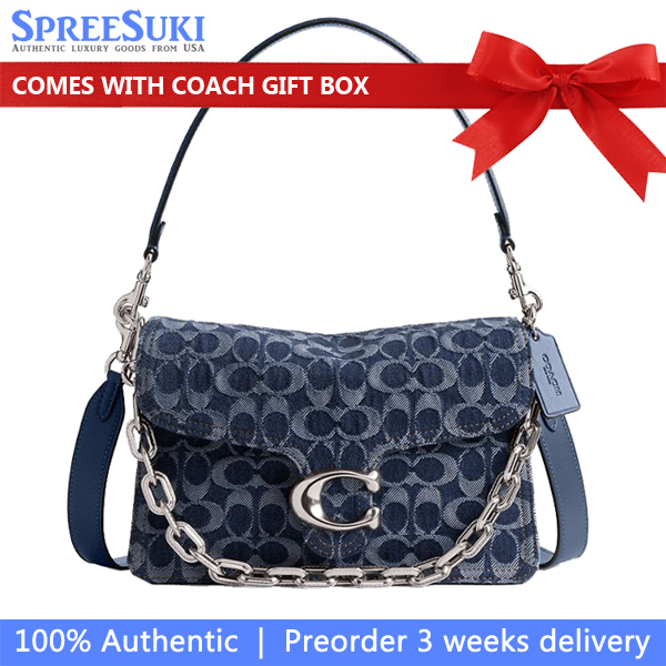 Coach Chain Tabby Shoulder Bag In Signature Denim Silver Deep Blue Multi # CAN15
