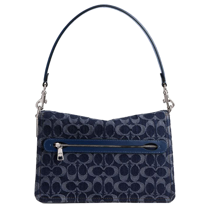 Coach Chain Tabby Shoulder Bag In Signature Denim Silver Deep Blue Multi # CAN15