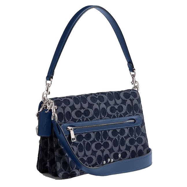 Coach Chain Tabby Shoulder Bag In Signature Denim Silver Deep Blue Multi # CAN15