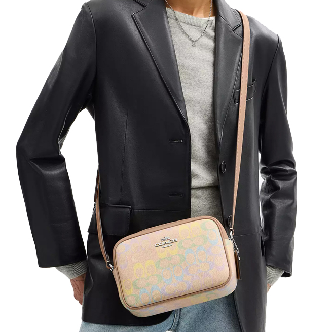 Coach Jamie Camera Bag In Rainbow Signature Canvas Silver Sand Multi # CDD63