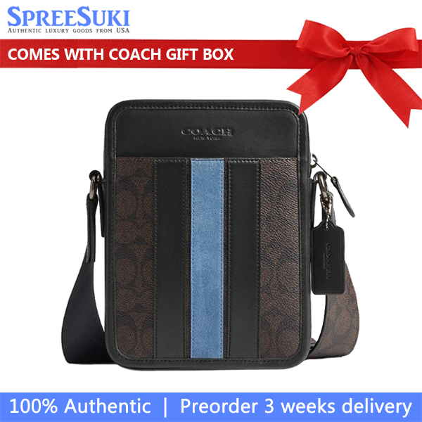 Coach Sullivan Crossbody Bag In Signature Canvas With Varsity Stripe Gunmetal Walnut Multi Dark Brown # CDC55