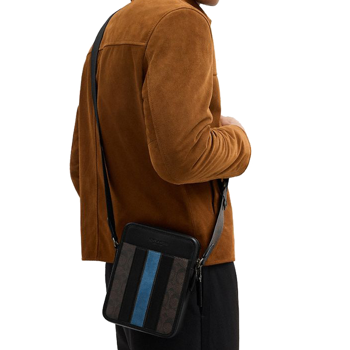 Coach Sullivan Crossbody Bag In Signature Canvas With Varsity Stripe Gunmetal Walnut Multi Dark Brown # CDC55