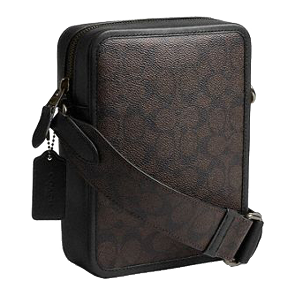 Coach Sullivan Crossbody Bag In Signature Canvas With Varsity Stripe Gunmetal Walnut Multi Dark Brown # CDC55