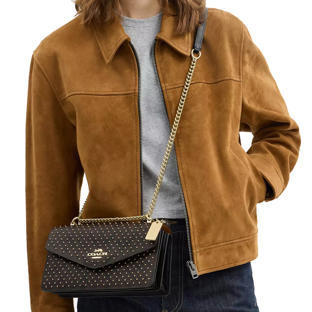 Coach Klare Envelope Crossbody Bag In Signature Canvas With Rivets Walnut Black Multi Dark Brown # CDB22