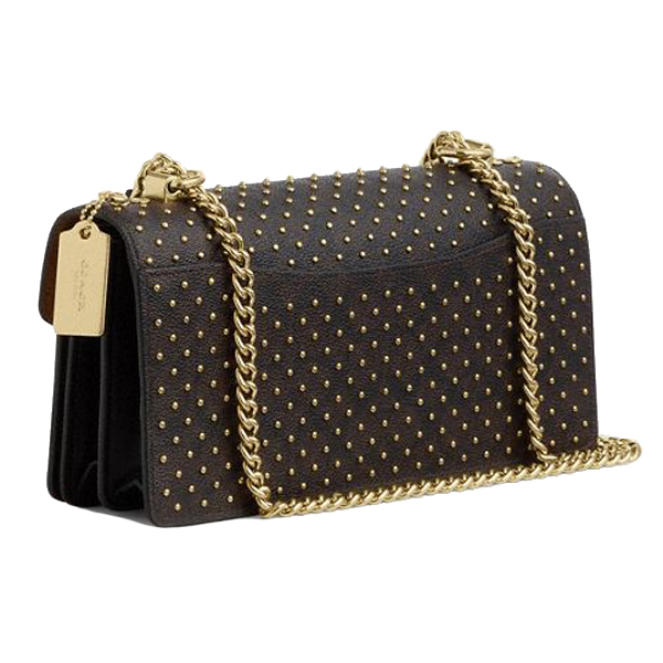 Coach Klare Envelope Crossbody Bag In Signature Canvas With Rivets Walnut Black Multi Dark Brown # CDB22