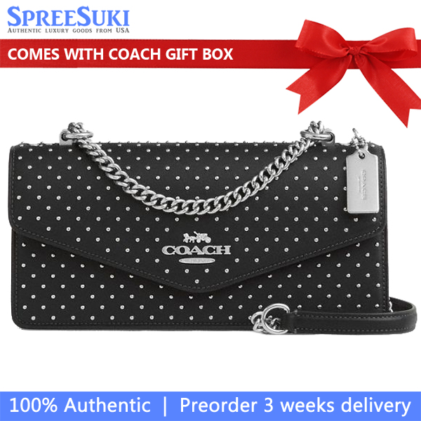 Coach Klare Envelope Crossbody Bag With Rivets Silver Black # CDB07