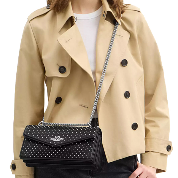 Coach Klare Envelope Crossbody Bag With Rivets Silver Black # CDB07